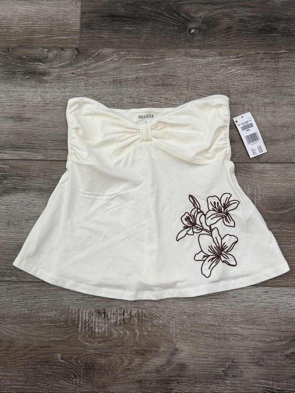 Hollister Ivory Strapless Bow Floral Embroidered Tube Top